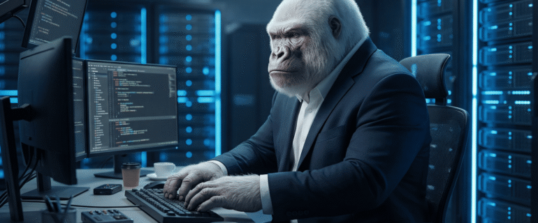 freepik__a-hyperrealistic-white-gorilla-sitting-at-a-progra__62796